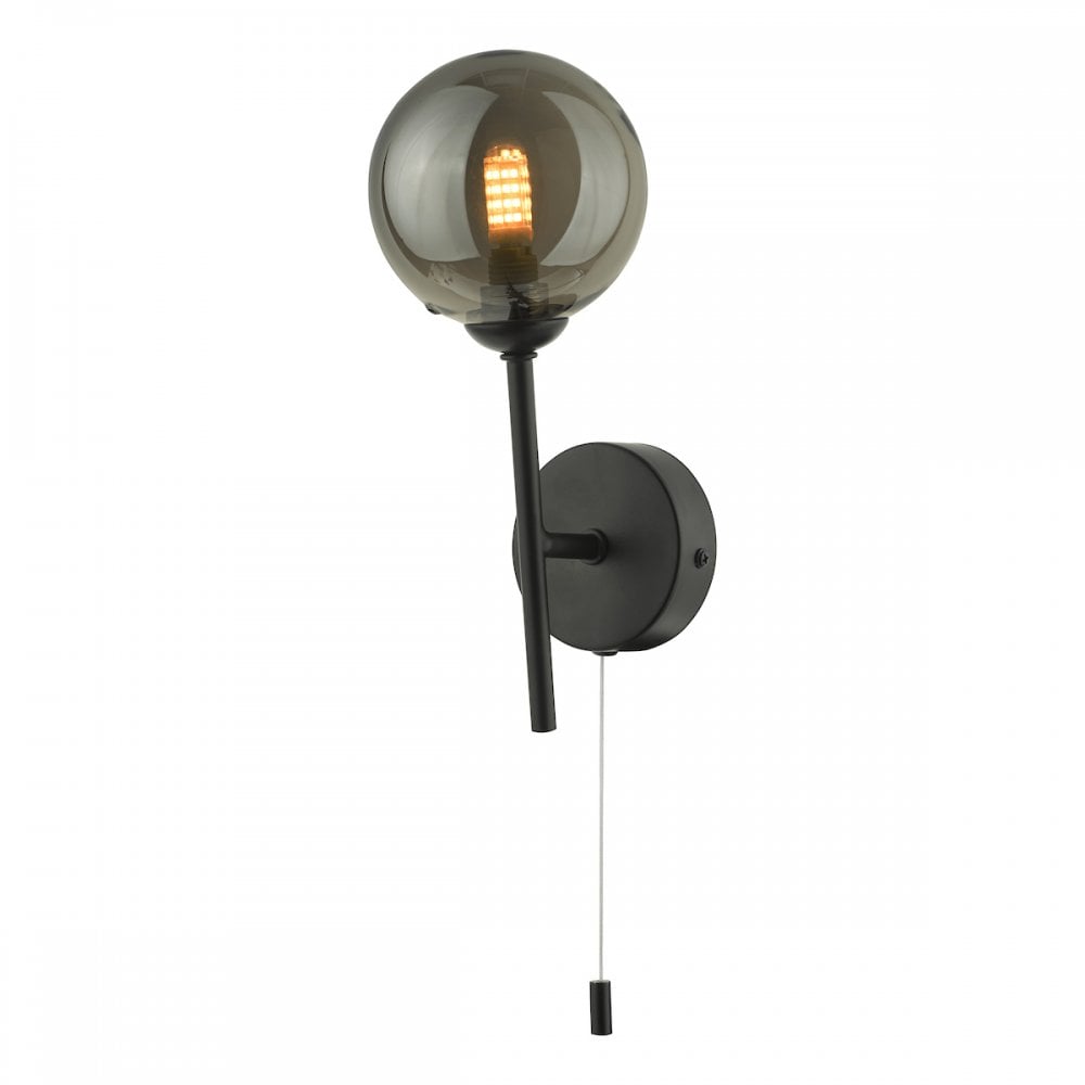 Cohen Modern Wall Light In Matt Black Finish With Smoked Glass Shade COH0722-01