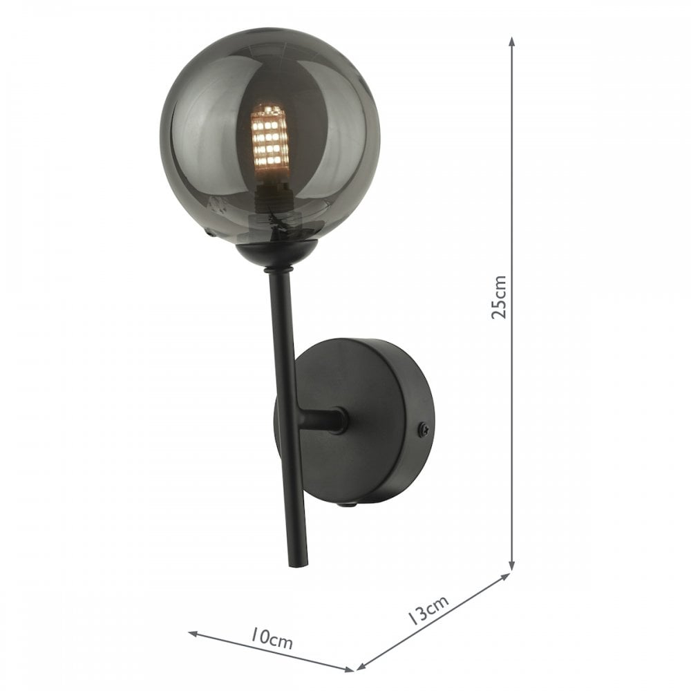 Cohen Modern Wall Light In Matt Black Finish With Smoked Glass Shade COH0722-01
