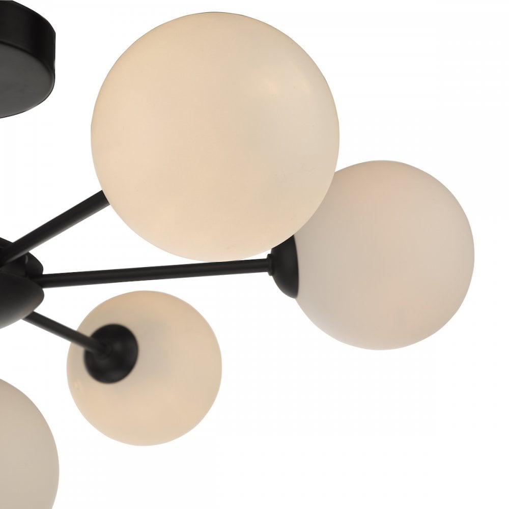 Cohen Modern 7 Light Semi Flush Fitting In Matt Black With Opal Glass Shades COH3422-02