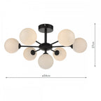 Cohen Modern 7 Light Semi Flush Fitting In Matt Black With Opal Glass Shades COH3422-02