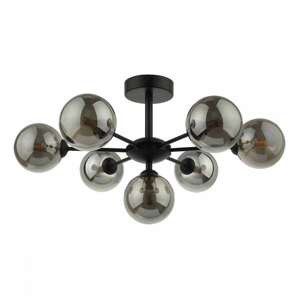 Cohen Modern 7 Light Semi Flush Fitting In Matt Black With Smoked Glass Shades COH3422-01