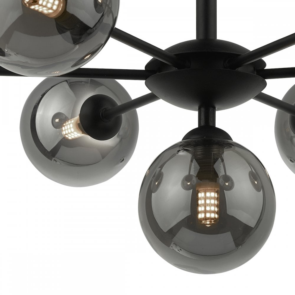 Cohen Modern 7 Light Semi Flush Fitting In Matt Black With Smoked Glass Shades COH3422-01
