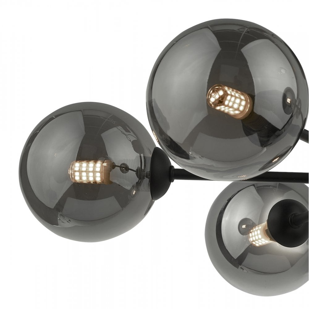 Cohen Modern 7 Light Semi Flush Fitting In Matt Black With Smoked Glass Shades COH3422-01