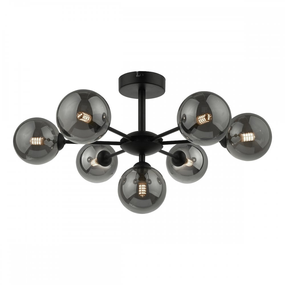 Cohen Modern 7 Light Semi Flush Fitting In Matt Black With Smoked Glass Shades COH3422-01