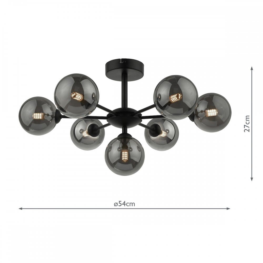 Cohen Modern 7 Light Semi Flush Fitting In Matt Black With Smoked Glass Shades COH3422-01