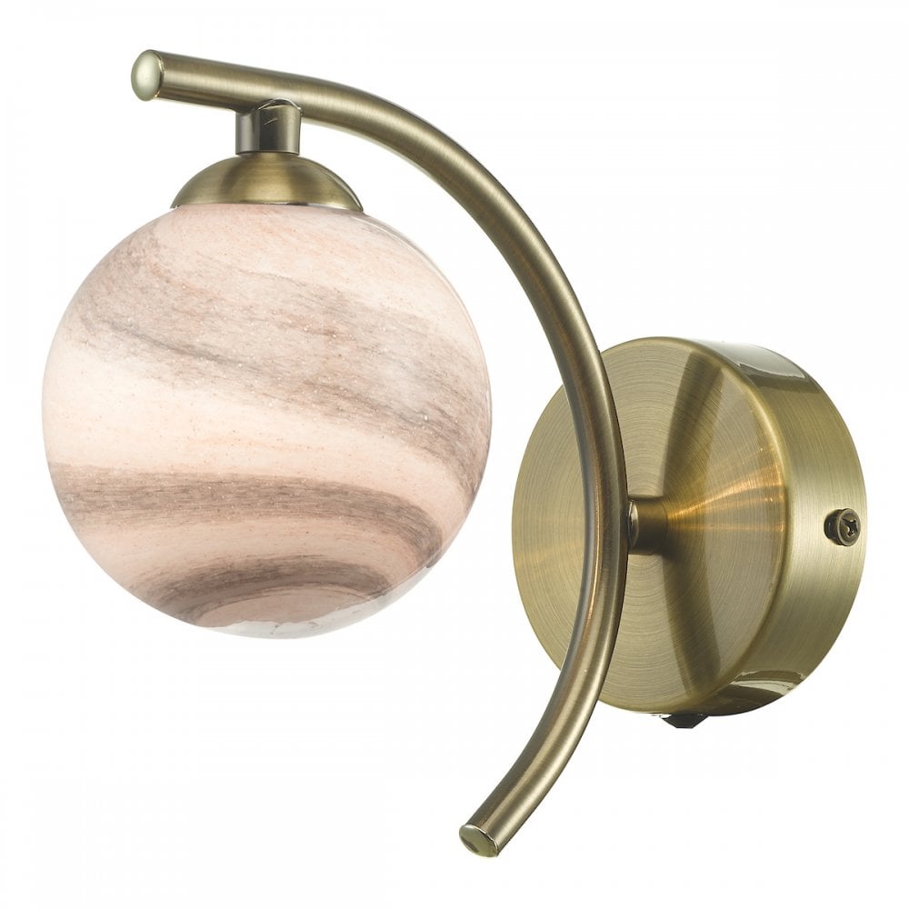 Atiya Wall Light In Antique Brass With Planet Glass Shade ATI0775-07