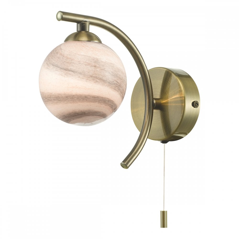 Atiya Wall Light In Antique Brass With Planet Glass Shade ATI0775-07