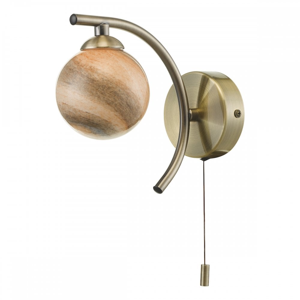 Atiya Wall Light In Antique Brass With Planet Glass Shade ATI0775-07