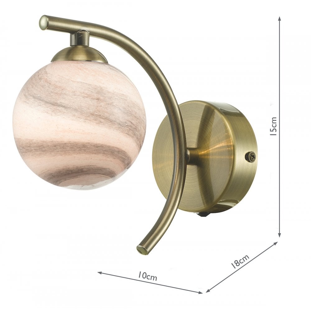 Atiya Wall Light In Antique Brass With Planet Glass Shade ATI0775-07