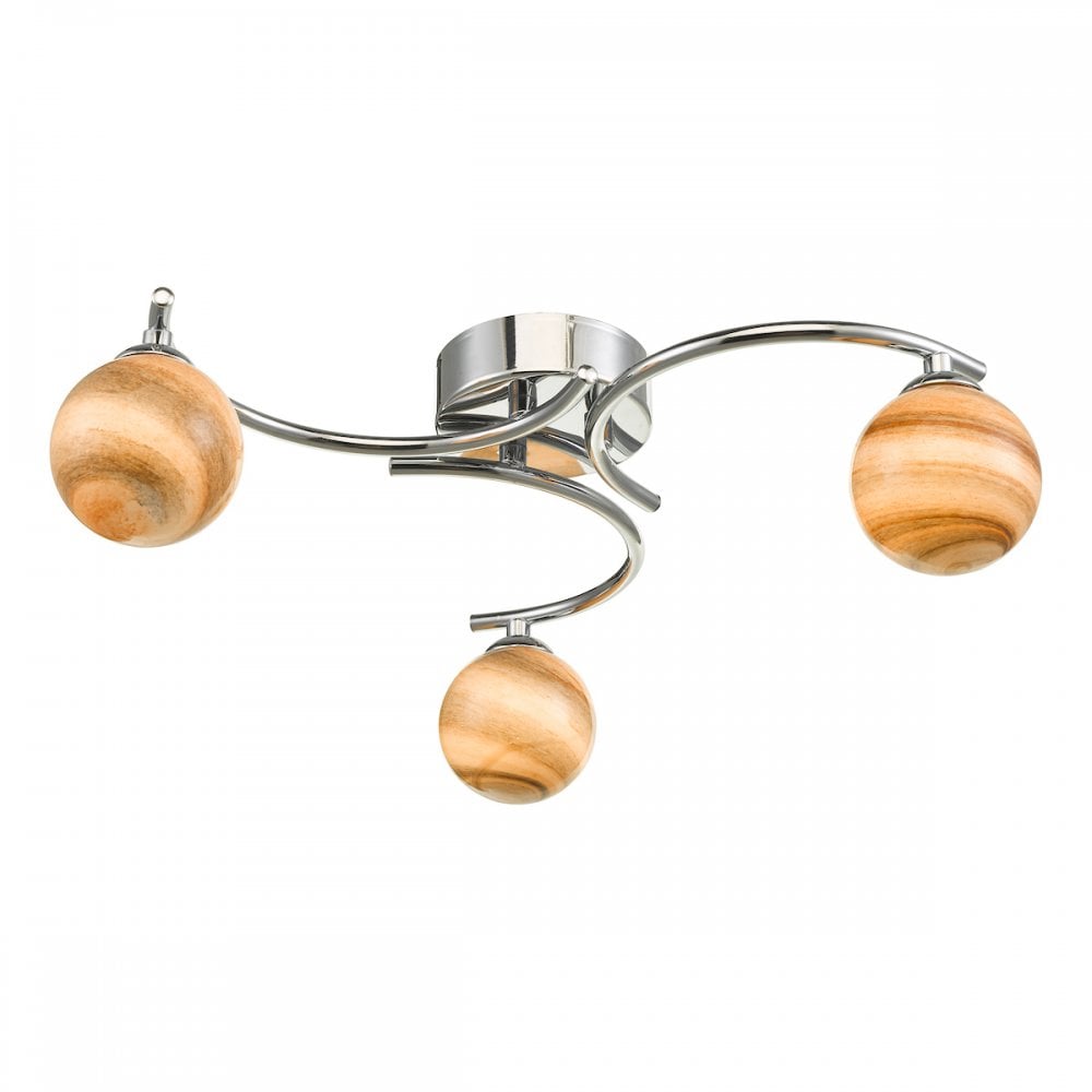 Atiya 3 Light Semi Flush Fitting In Polished Chrome With Planet Glass Shade ATI5350-07