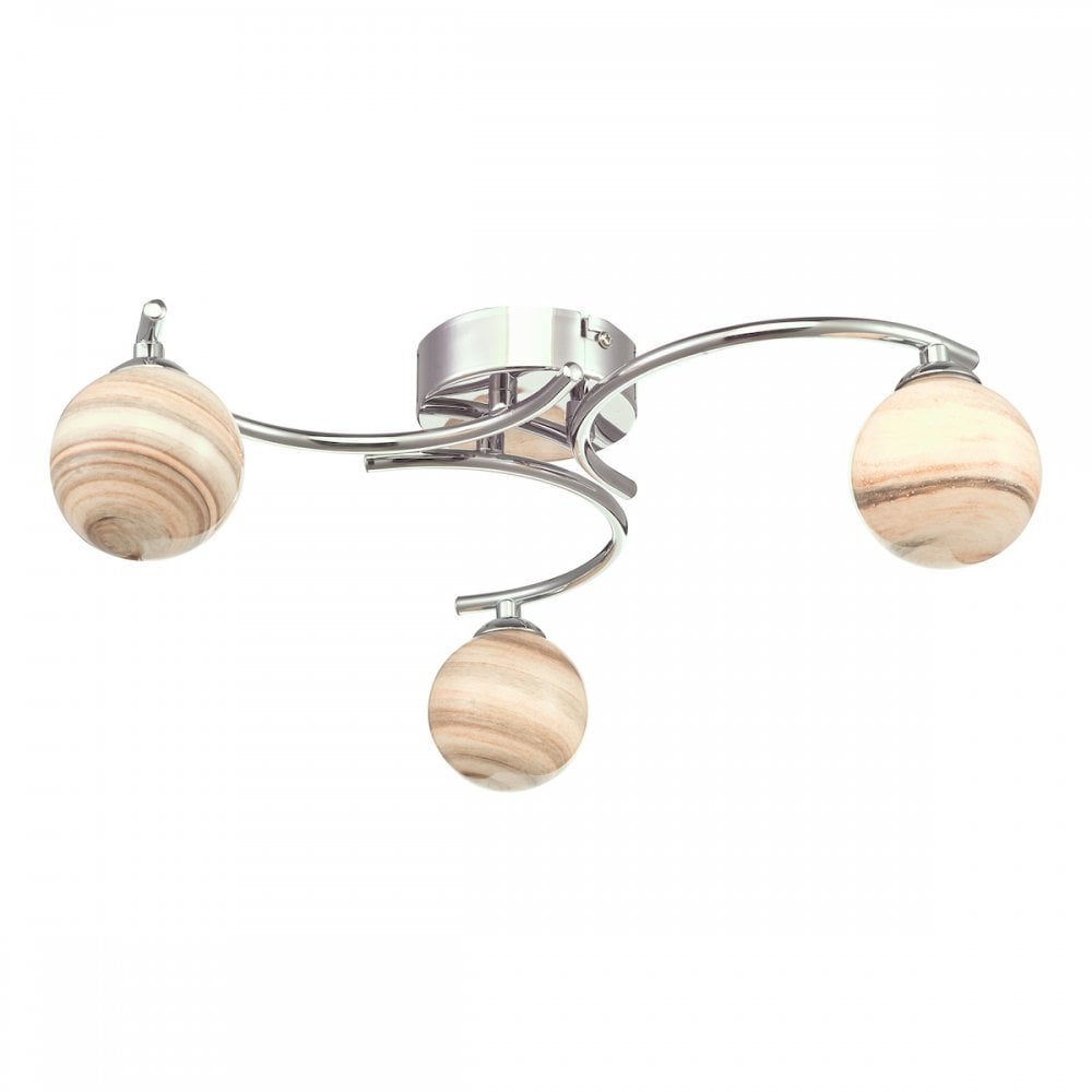 Atiya 3 Light Semi Flush Fitting In Polished Chrome With Planet Glass Shade ATI5350-07