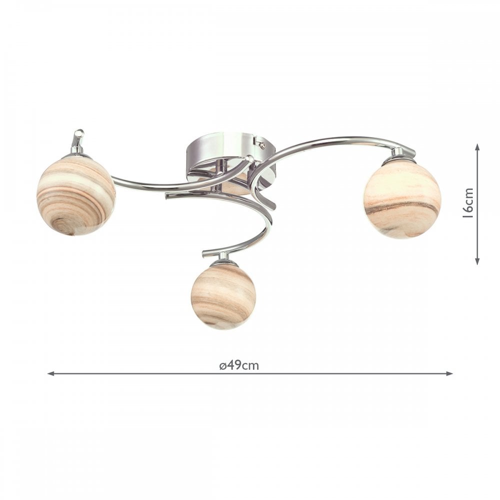 Atiya 3 Light Semi Flush Fitting In Polished Chrome With Planet Glass Shade ATI5350-07