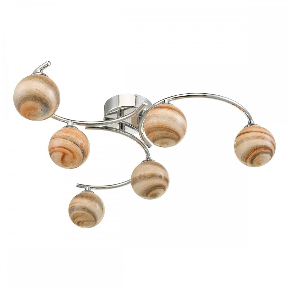 Atiya 6 Light Semi Flush Fitting In Polished Chrome With Planet Glass Shade ATI6450-07
