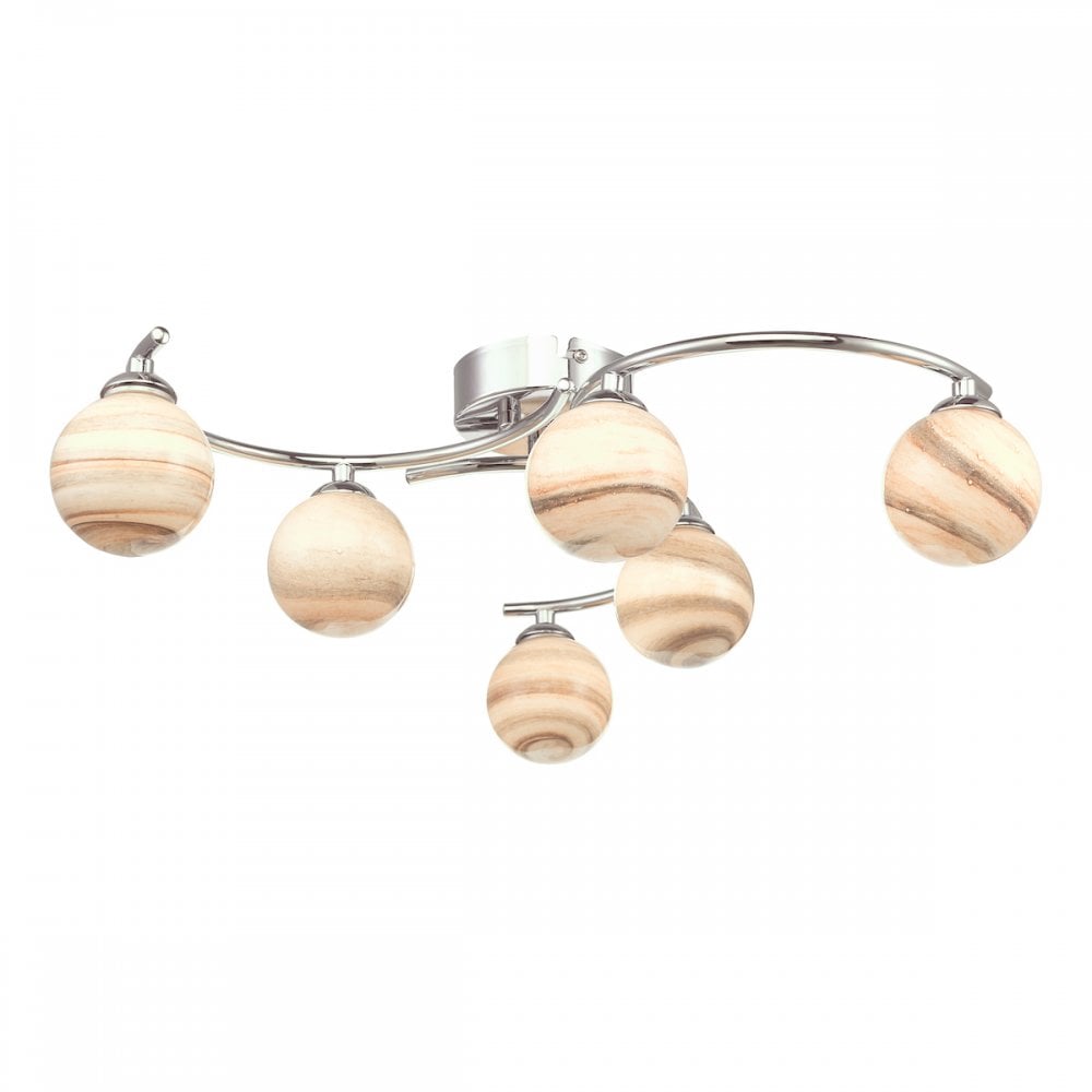 Atiya 6 Light Semi Flush Fitting In Polished Chrome With Planet Glass Shade ATI6450-07
