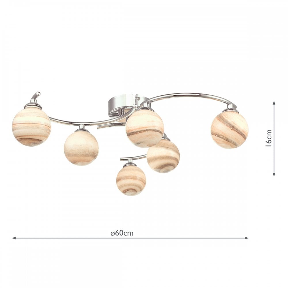 Atiya 6 Light Semi Flush Fitting In Polished Chrome With Planet Glass Shade ATI6450-07