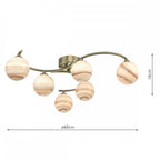 Atiya 6 Light Semi Flush Fitting In Antique Brass With Planet Glass Shade ATI6475-07