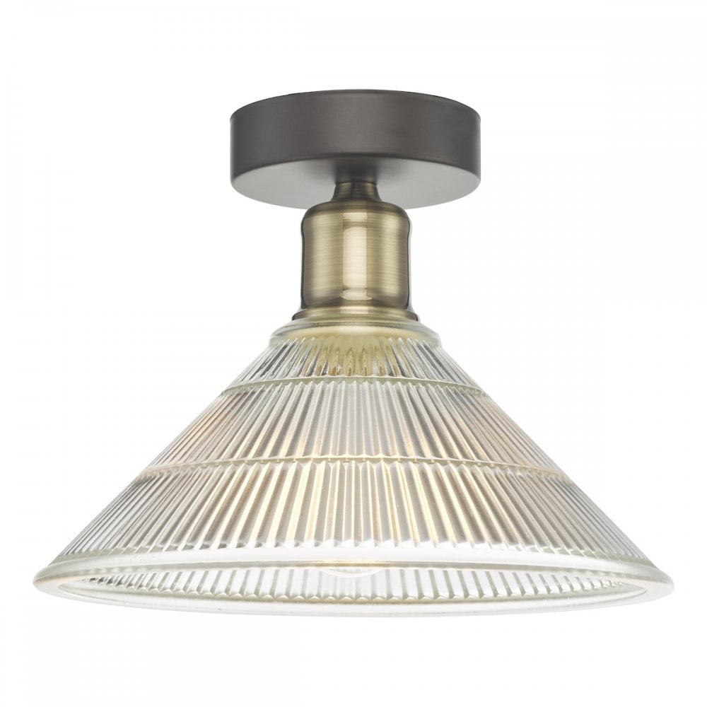 Boyd 1 Light Flush Ceiling Light In Antique Brass with Glass Shade BOY0175