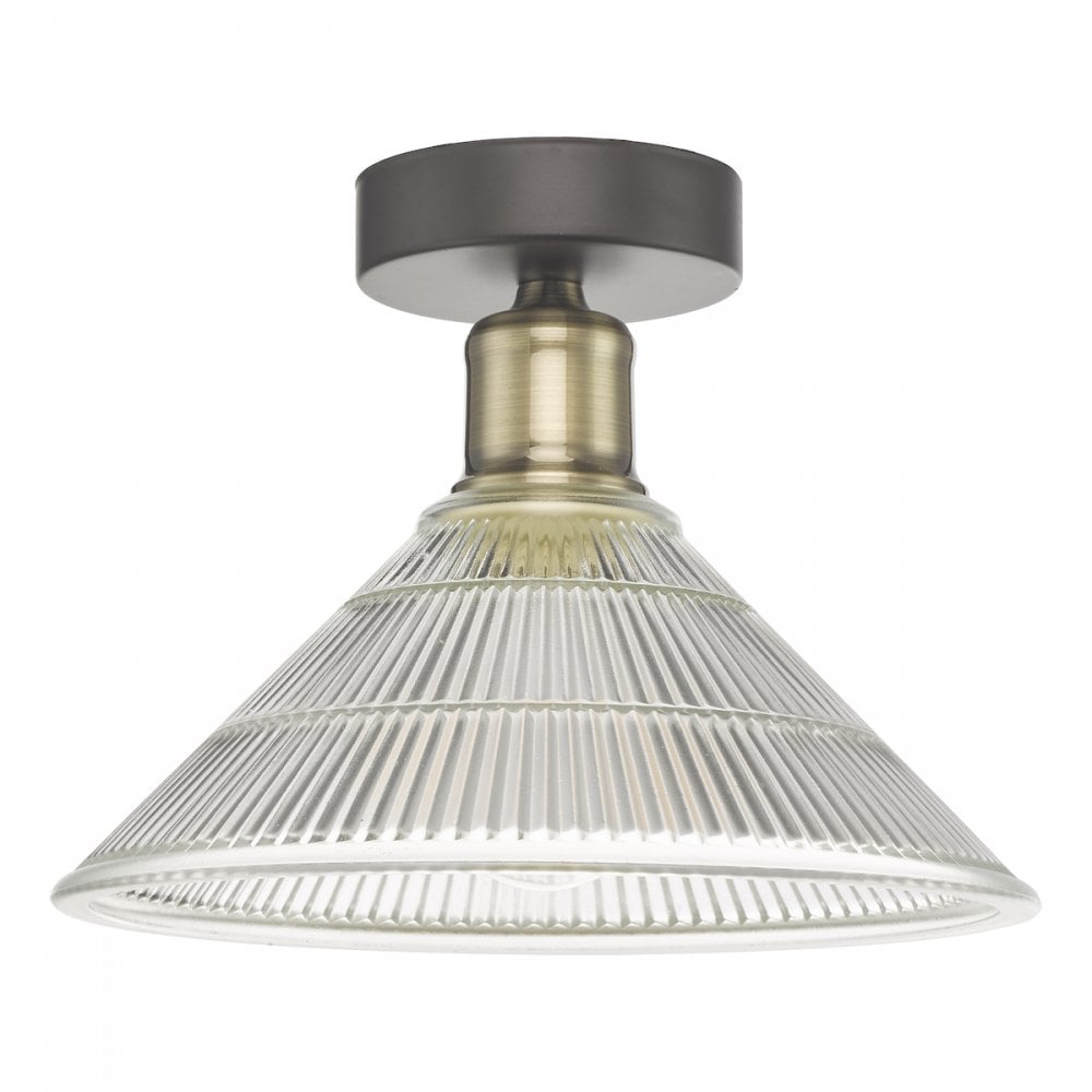Boyd 1 Light Flush Ceiling Light In Antique Brass with Glass Shade BOY0175