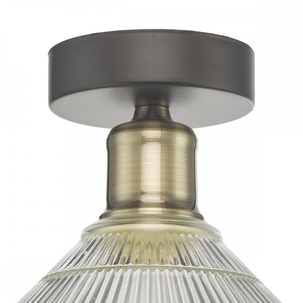Boyd 1 Light Flush Ceiling Light In Antique Brass with Glass Shade BOY0175