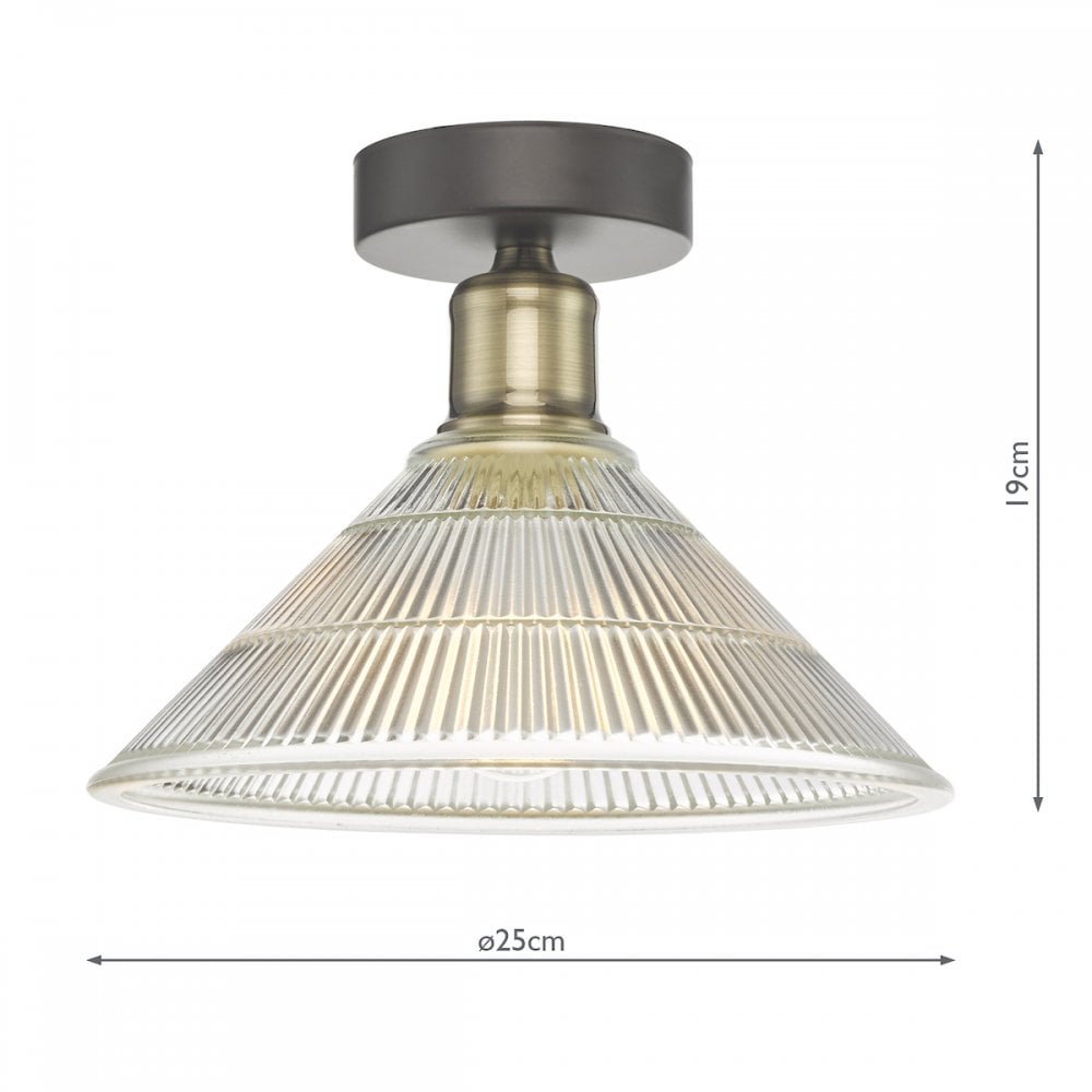 Boyd 1 Light Flush Ceiling Light In Antique Brass with Glass Shade BOY0175
