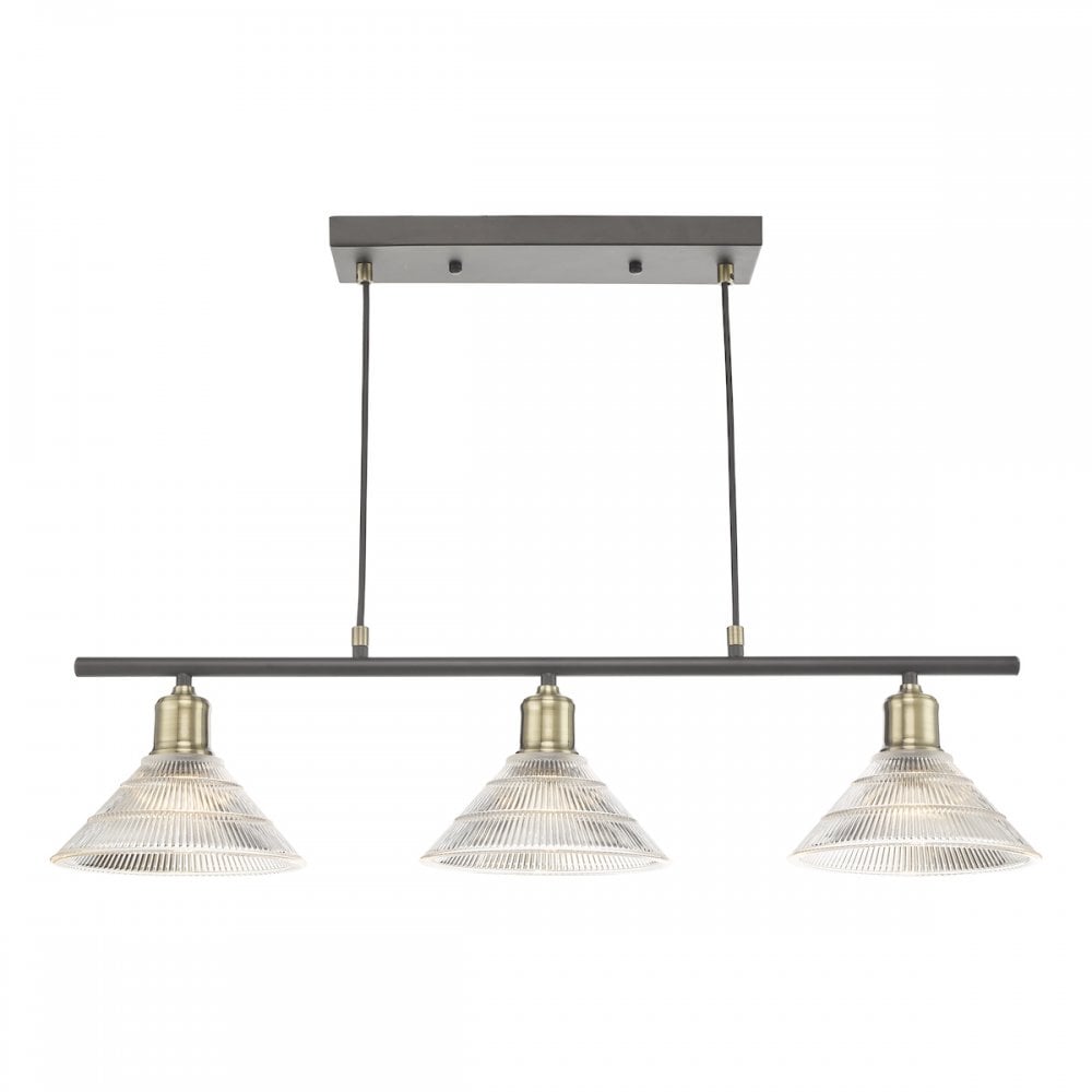 Boyd 3 Light Bar Ceiling Light In Antique Brass With Glass Shades BOY0375