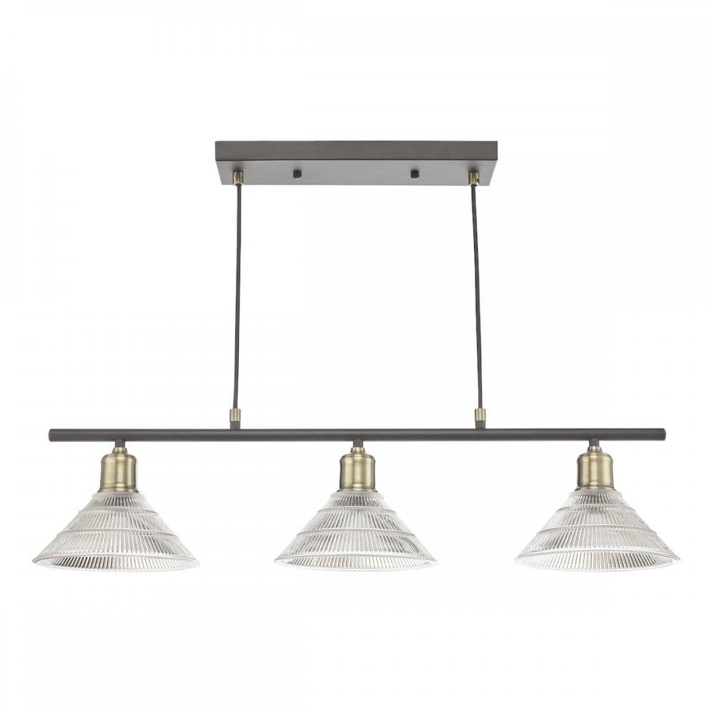 Boyd 3 Light Bar Ceiling Light In Antique Brass With Glass Shades BOY0375