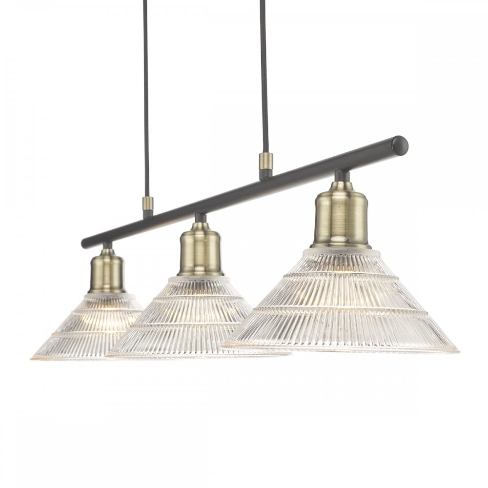 Boyd 3 Light Bar Ceiling Light In Antique Brass With Glass Shades BOY0375