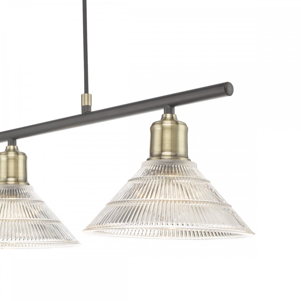 Boyd 3 Light Bar Ceiling Light In Antique Brass With Glass Shades BOY0375