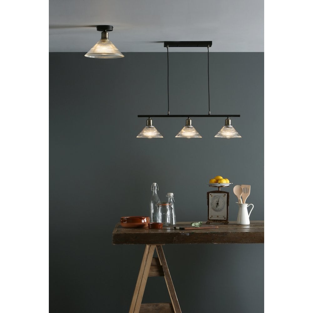 Boyd 3 Light Bar Ceiling Light In Antique Brass With Glass Shades BOY0375