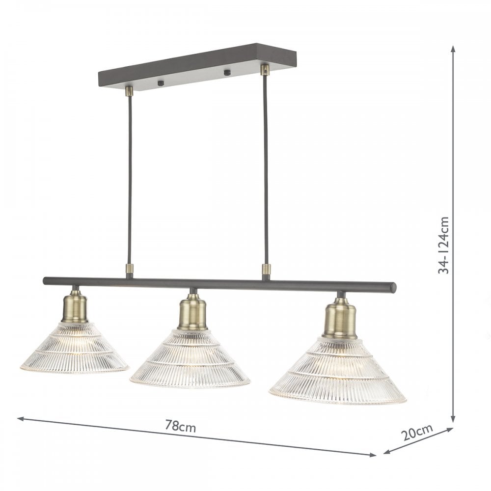 Boyd 3 Light Bar Ceiling Light In Antique Brass With Glass Shades BOY0375