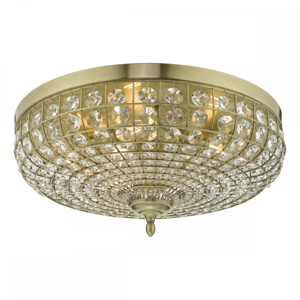 Asmara Stunning 5 Light Ceiling Flush In Antique Brass With Crystal Detail ASM5475