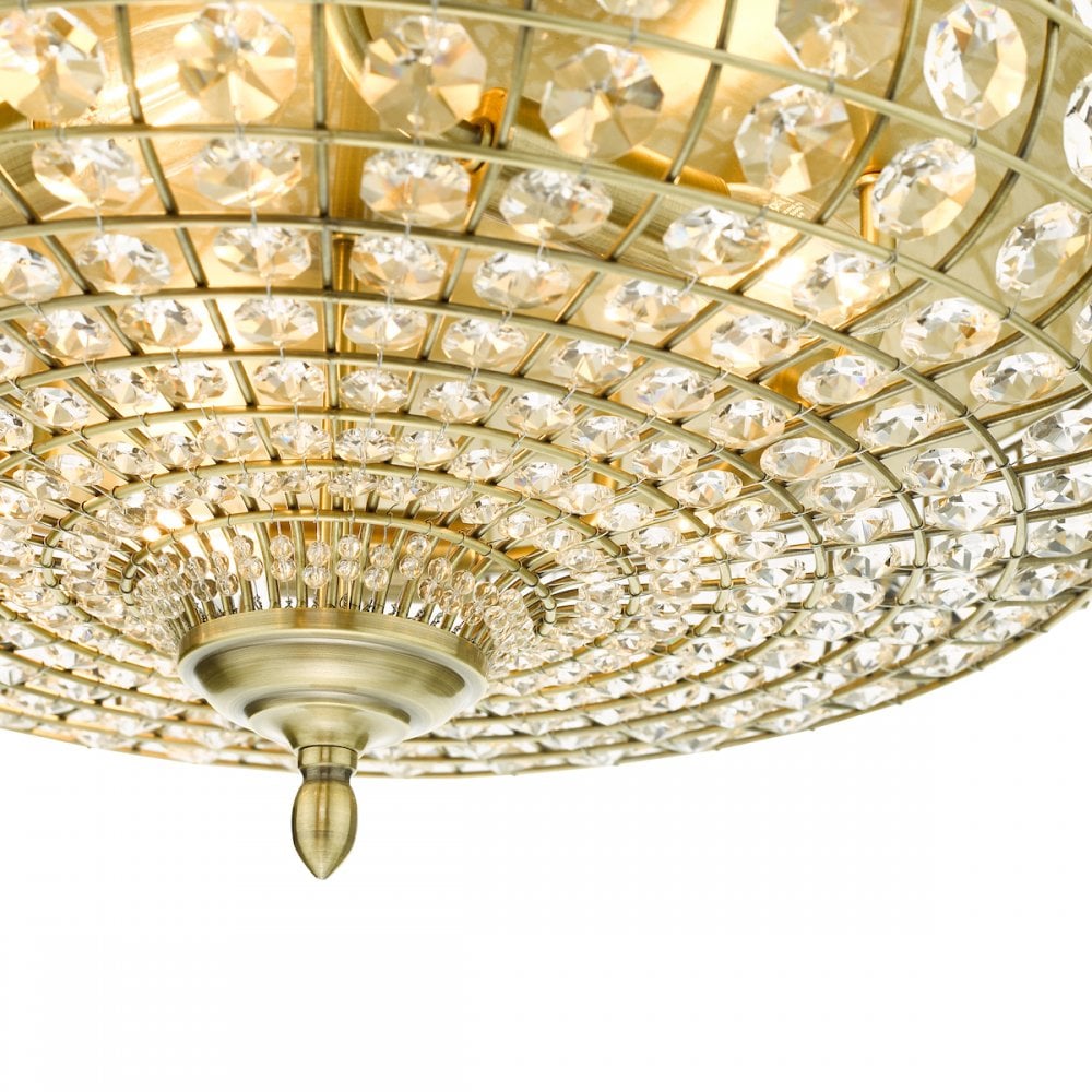 Asmara Stunning 5 Light Ceiling Flush In Antique Brass With Crystal Detail ASM5475