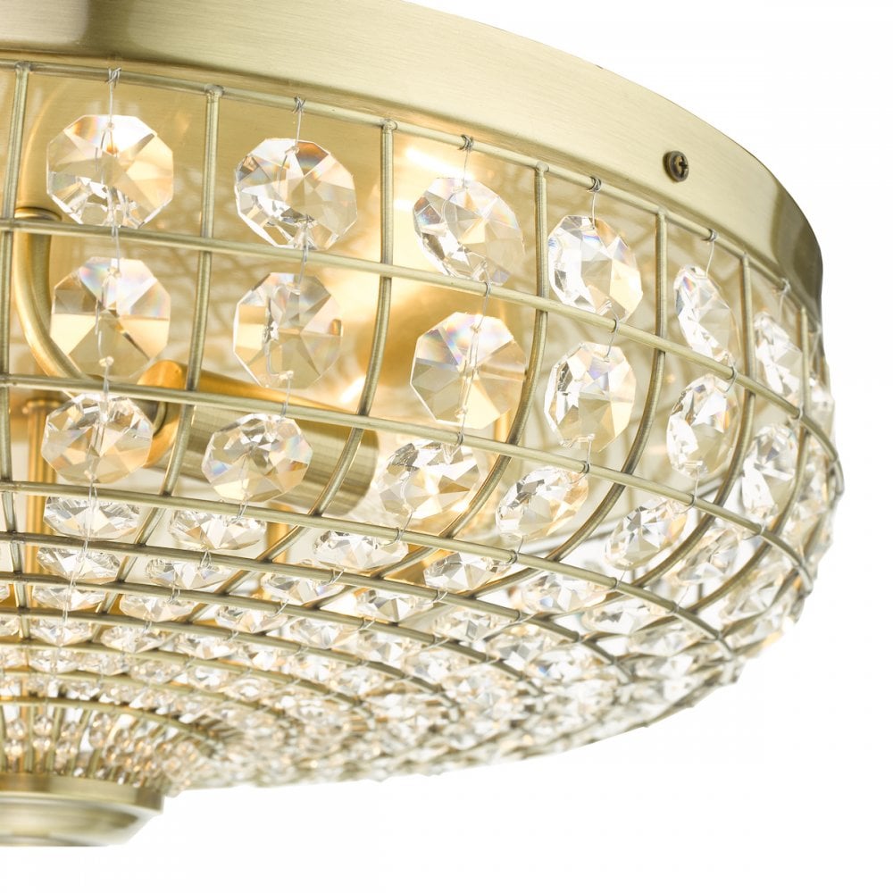 Asmara Stunning 5 Light Ceiling Flush In Antique Brass With Crystal Detail ASM5475