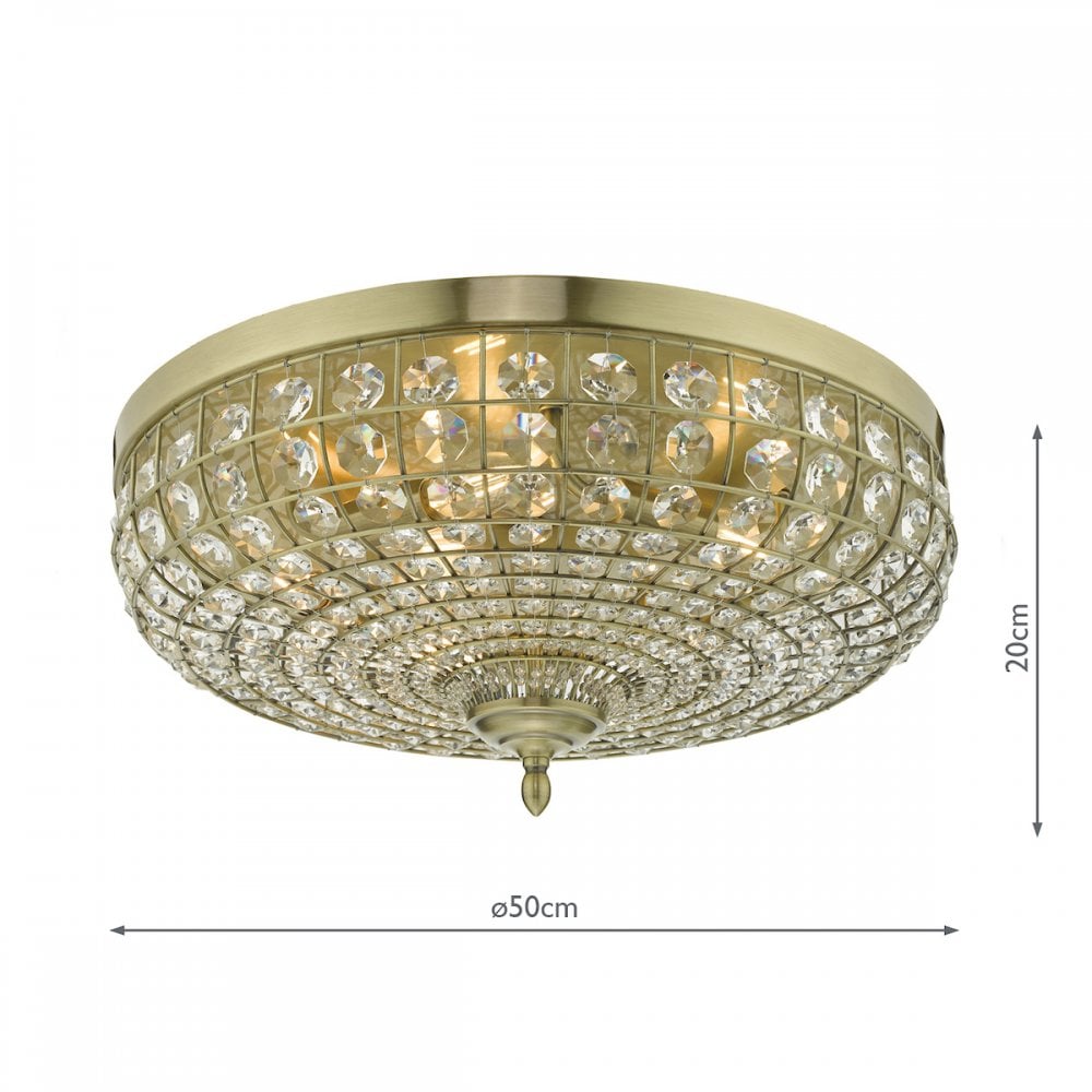 Asmara Stunning 5 Light Ceiling Flush In Antique Brass With Crystal Detail ASM5475