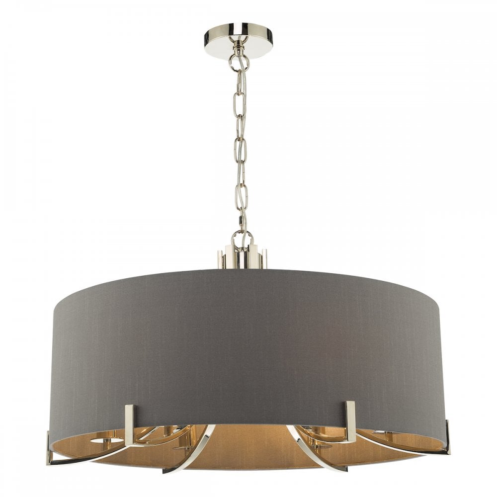 Veyron Stunning 6 Light Ceiling Pendant In Nickel Finish With Silk Grey Shade VEY0639