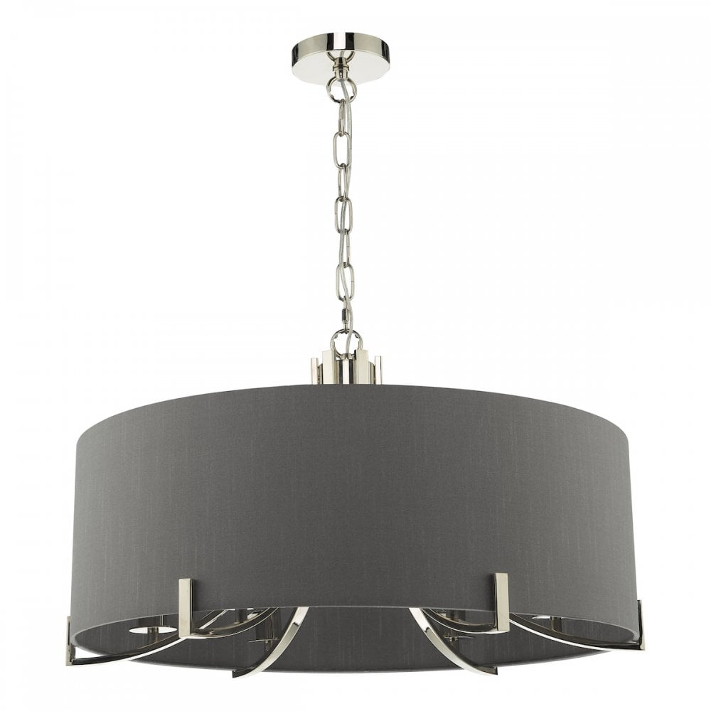 Veyron Stunning 6 Light Ceiling Pendant In Nickel Finish With Silk Grey Shade VEY0639