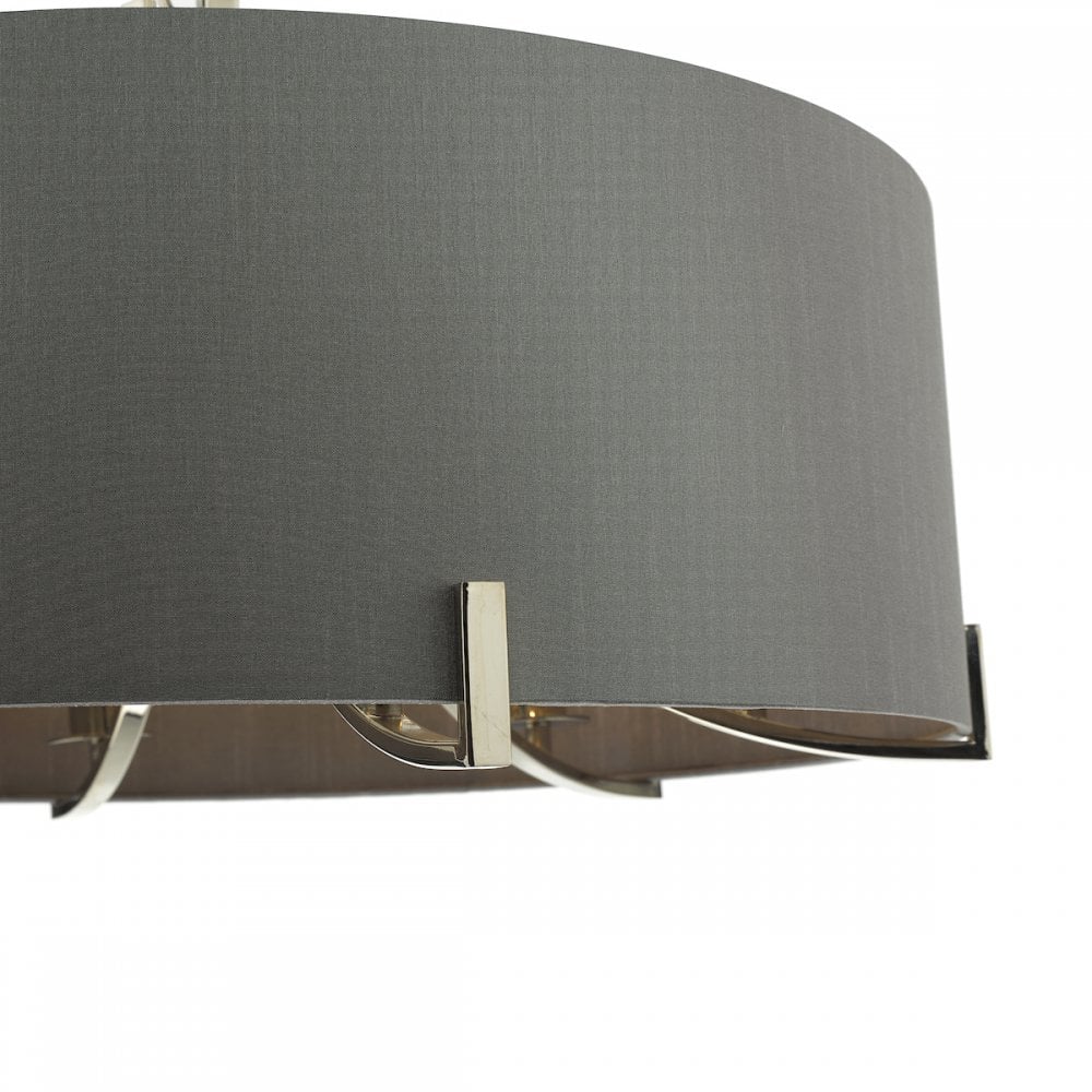 Veyron Stunning 6 Light Ceiling Pendant In Nickel Finish With Silk Grey Shade VEY0639