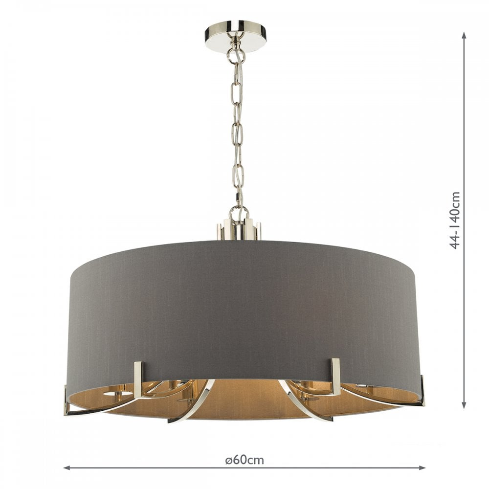 Veyron Stunning 6 Light Ceiling Pendant In Nickel Finish With Silk Grey Shade VEY0639