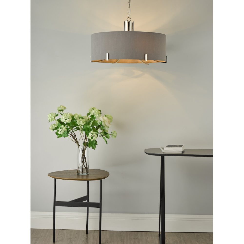 Veyron Stunning 6 Light Ceiling Pendant In Nickel Finish With Silk Grey Shade VEY0639