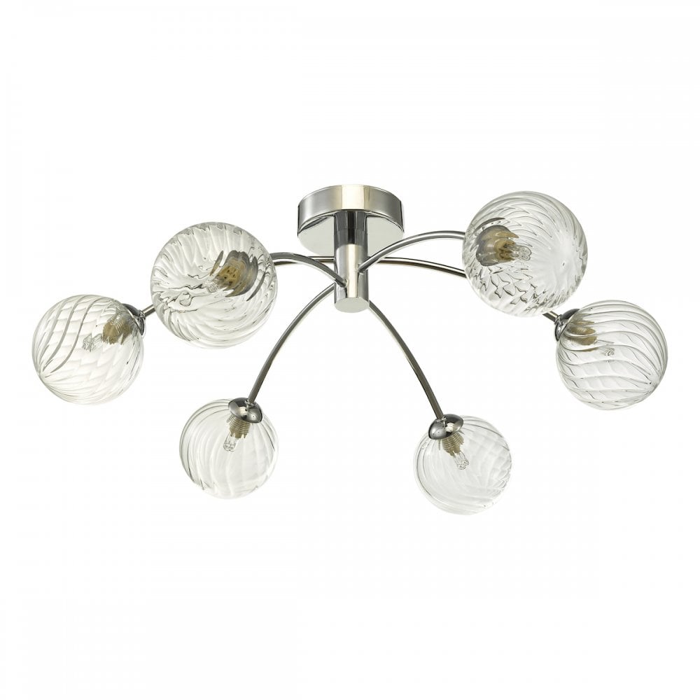 Izzy Stylish 6 Light Semi Flush Light In Chrome Finish With Glass Shades IZZ0650-03
