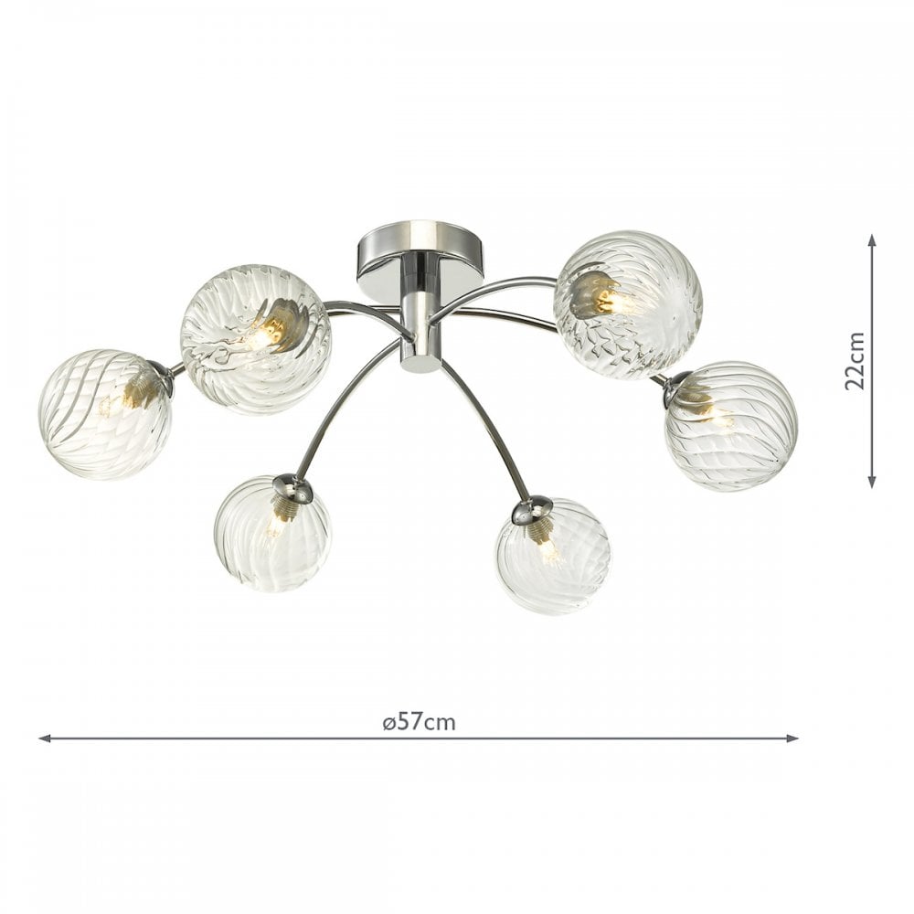 Izzy Stylish 6 Light Semi Flush Light In Chrome Finish With Glass Shades IZZ0650-03