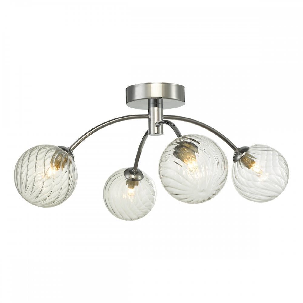 Izzy Stylish 4 Light Semi Flush Light In Chrome Finish With Glass Shades IZZ0450-03