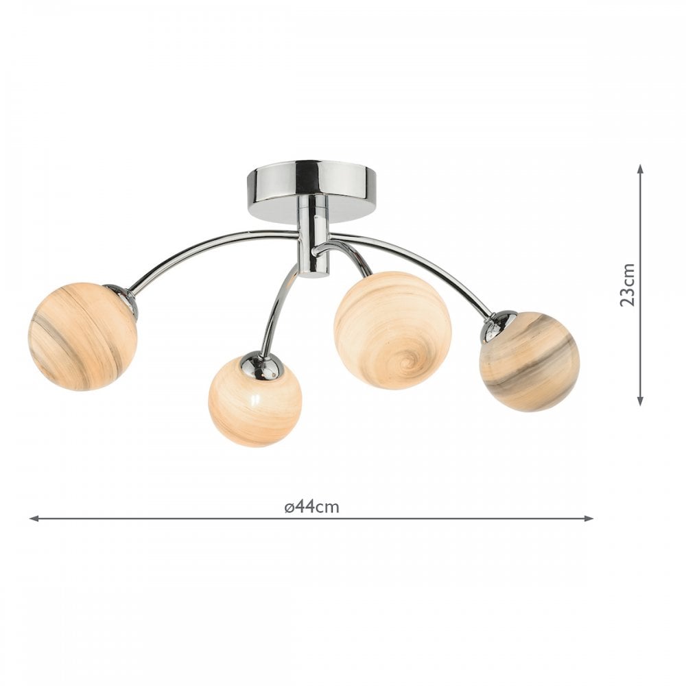 Izzy Stylish 4 Light Semi Flush Light In Chrome Finish With Planet Shades IZZ0450-07