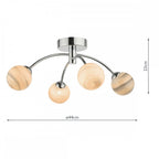 Izzy Stylish 4 Light Semi Flush Light In Chrome Finish With Planet Shades IZZ0450-07