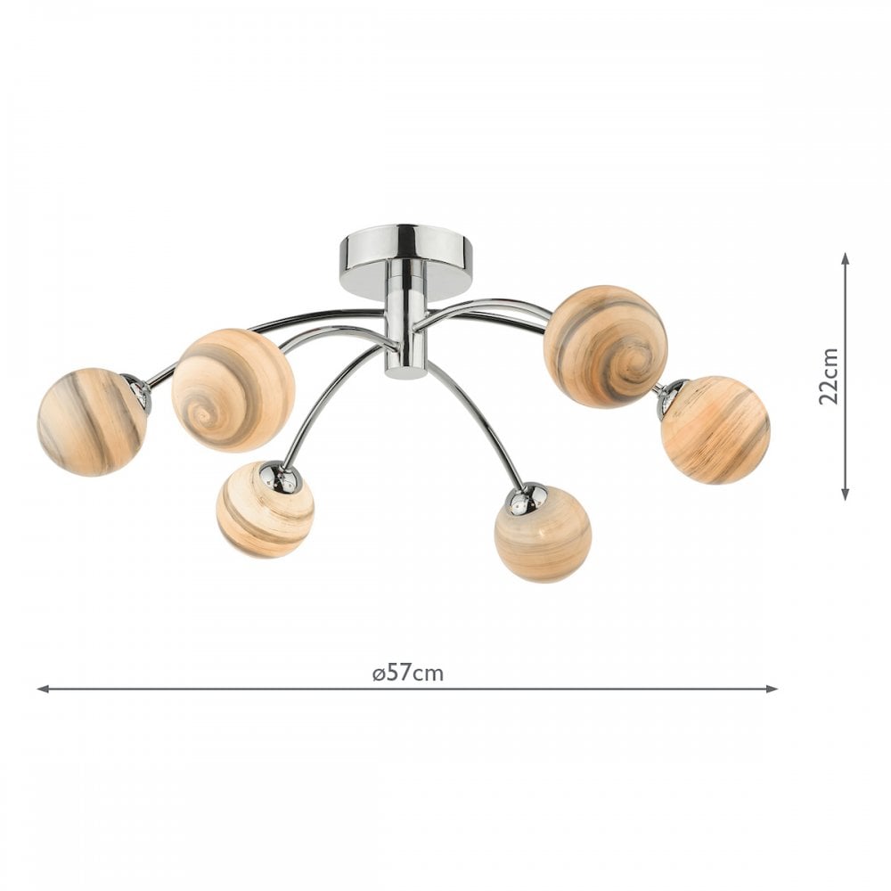 Izzy Stylish 6 Light Semi Flush Light In Chrome Finish With Planet Shades IZZ0650-07
