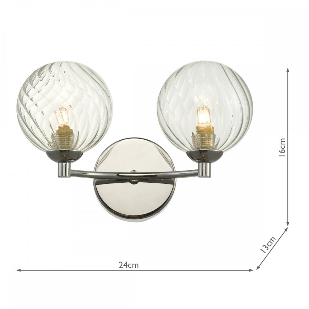 Izzy Stylish 2 Light Wall Light In Chrome Finish With Glass Shades IZZ0950-03