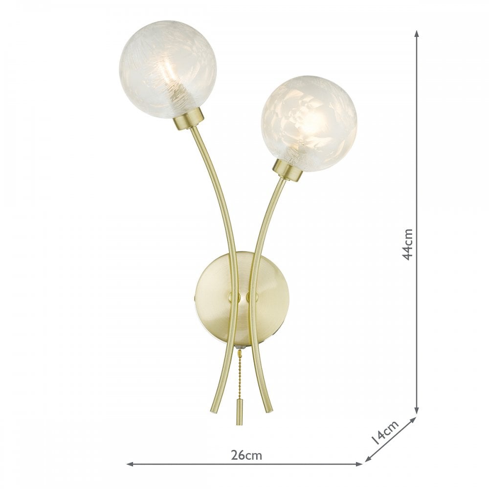 Avari Modern 2 Light Wall Light In Brass Finish With Glass Shades AVA0941