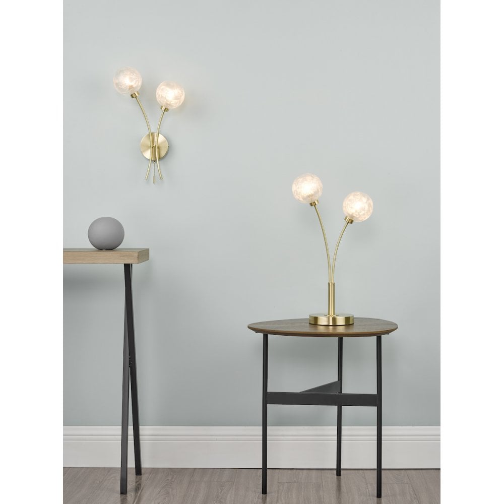 Avari Modern 2 Light Table Lamp In Brass Finish With Glass Shades AVA4241