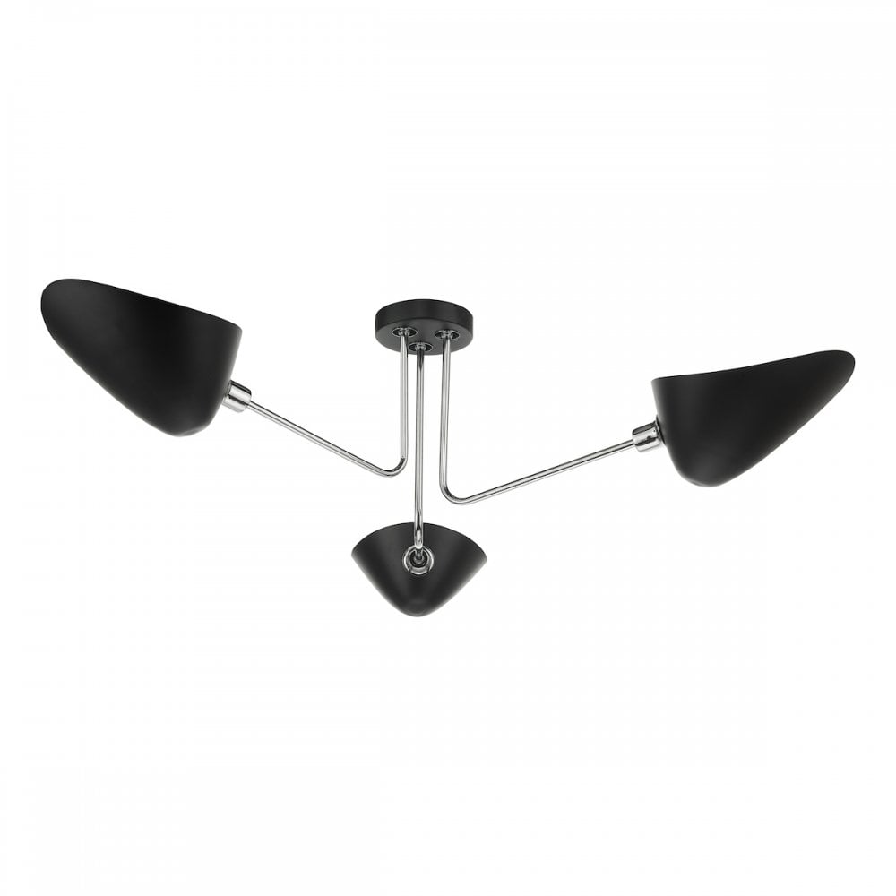 Modern 3 Light Semi Flush Ceiling Light In Chrome And Black Finish SEB0322