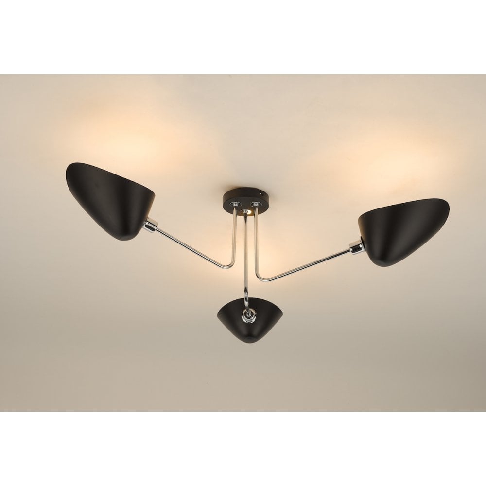 Modern 3 Light Semi Flush Ceiling Light In Chrome And Black Finish SEB0322